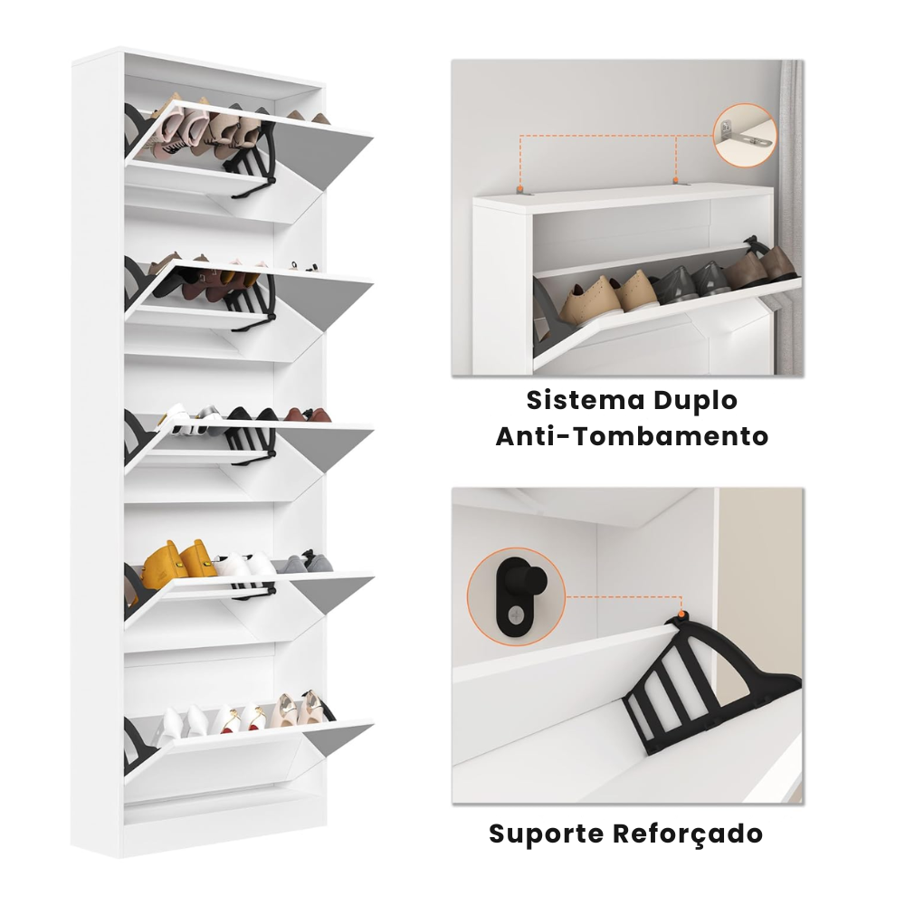 Sapateira com Espelho de Corpo Inteiro e 5 Gavetas Basculantes - SLEEKFLIP™