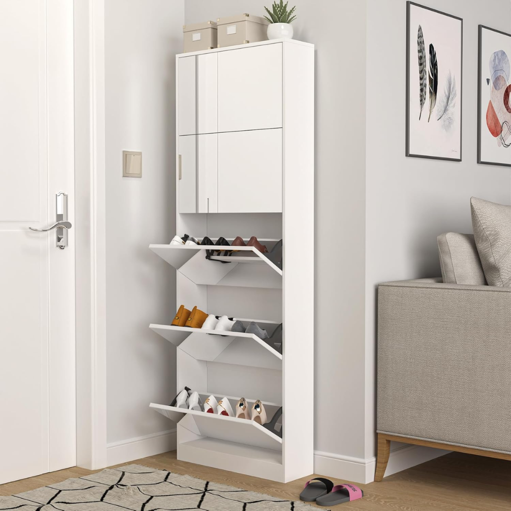 Sapateira com Espelho de Corpo Inteiro e 5 Gavetas Basculantes - SLEEKFLIP™